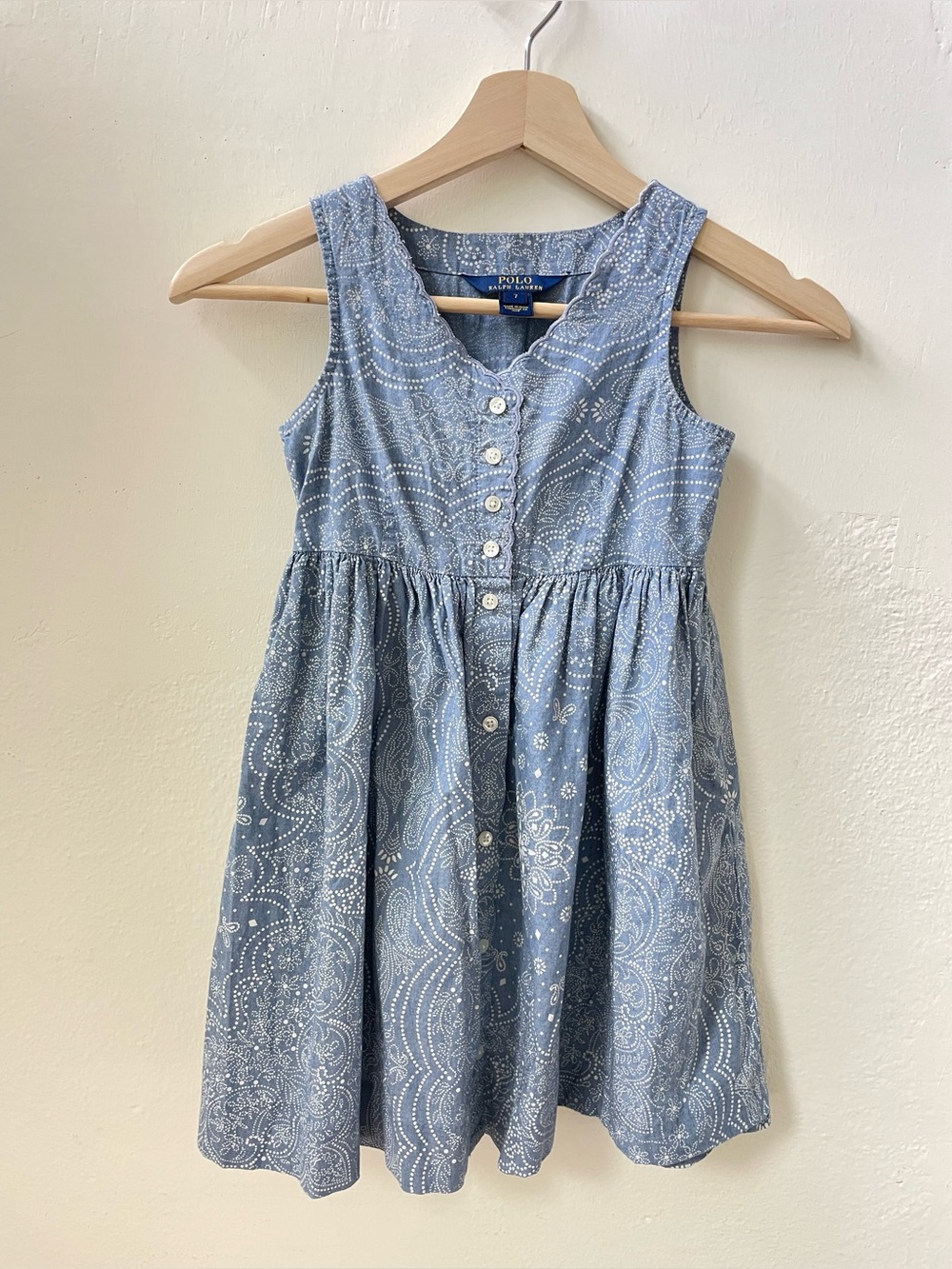 Polo Ralph Lauren Girl’s 7 Blue Paisley Button-Down Dress preppy summer spring